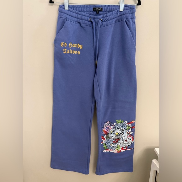 **SOLD ON MERCARI**Ed Hardy women’s sweatpants Size small Wide Leg White Tiger - Picture 2 of 6